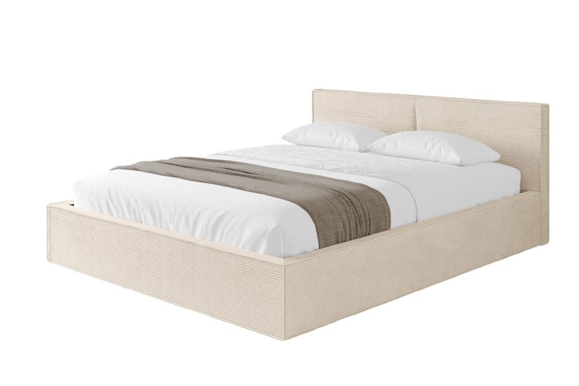Łóżko tapicerowane z materacem + pojemnik EMMI-v1 - 160x200 cm Beżowy 863112