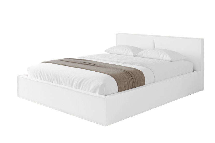 Łóżko tapicerowane z materacem + pojemnik EMMI-v1 - 160x200 cm Biały 861843