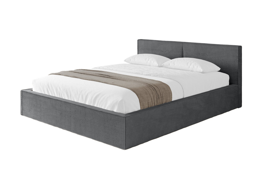 Łóżko tapicerowane z materacem + pojemnik EMMI-v1 - 160x200 cm Ciemnoszary 862285