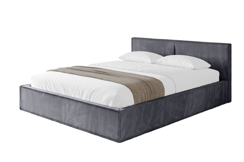 Łóżko tapicerowane z materacem + pojemnik EMMI-v1 - 200x200 cm Ciemnoszary 862143