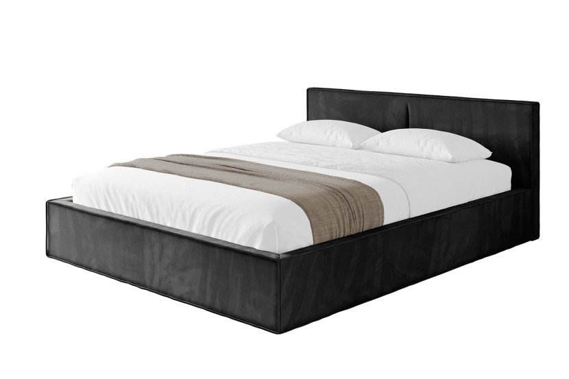 Łóżko tapicerowane z materacem + pojemnik EMMI-v1 - 200x200 cm Czarny 863084
