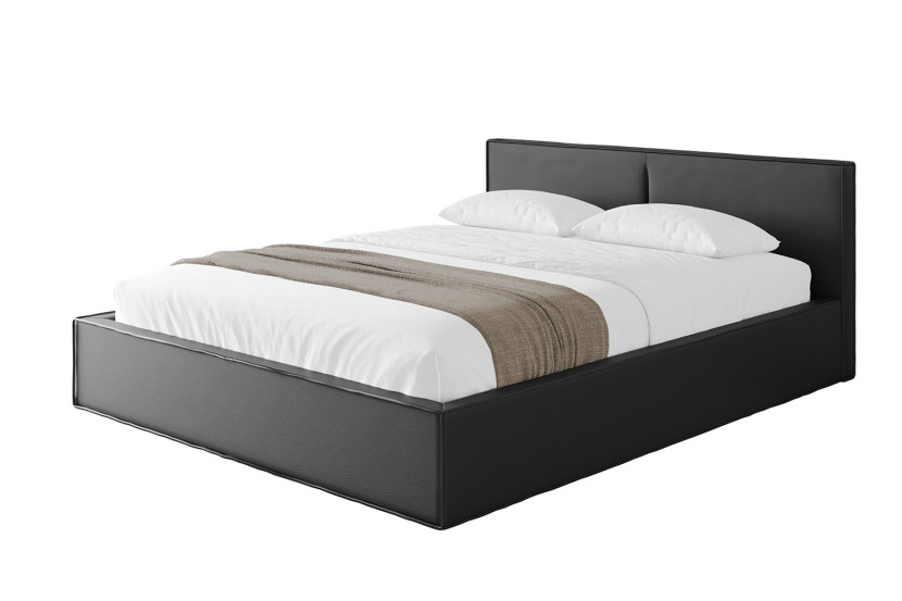 Łóżko tapicerowane z materacem + pojemnik EMMI-v1 - 200x200 cm Czarny 862048