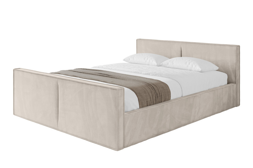 Łóżko tapicerowane z materacem + pojemnik EMMI-v1-Z-200x200 cm Beżowy 863089