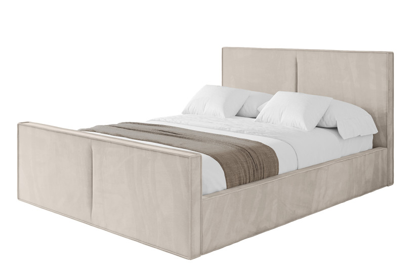 Łóżko tapicerowane z materacem + pojemnik EMMI-Z-200x200 cm Beżowy 861511