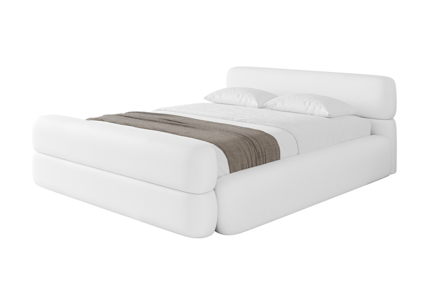 Łóżko tapicerowane z materacem + pojemnik ENORA-v1-Z-160x200 cm Biały 862961