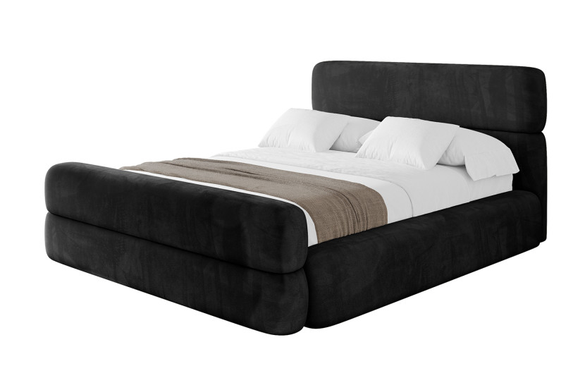 Łóżko tapicerowane z materacem + pojemnik ENORA-Z-120x200 cm Czarny 863389