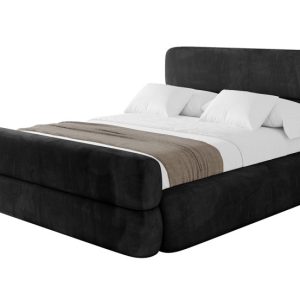 Łóżko tapicerowane z materacem + pojemnik ENORA-Z-160×200 cm Czarny 862669