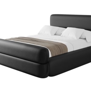 Łóżko tapicerowane z materacem + pojemnik ENORA-Z-200×200 cm Czarny 862450