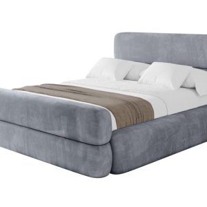 Łóżko tapicerowane z materacem + pojemnik ENORA-Z-200×200 cm Szary 861465