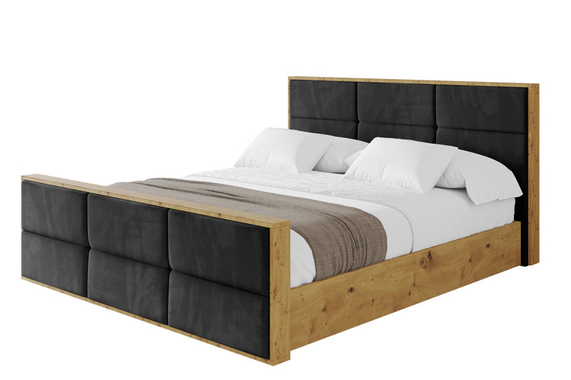 Łóżko tapicerowane z materacem + pojemnik ENZO1-Z-120x200 cm Czarny 838805