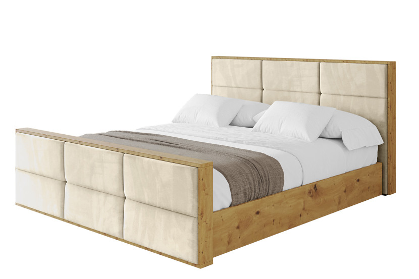 Łóżko tapicerowane z materacem + pojemnik ENZO1-Z-180x200 cm Beżowy 838946