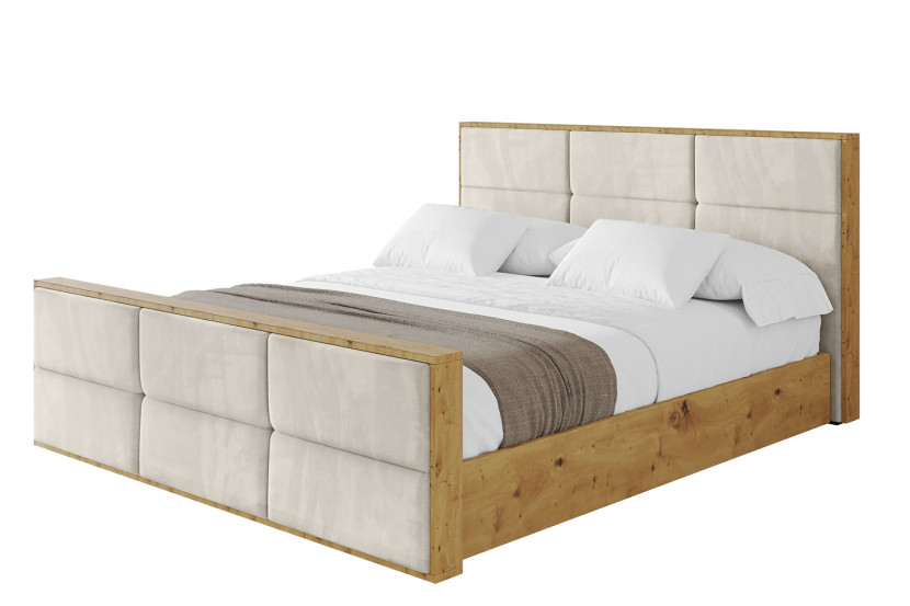 Łóżko tapicerowane z materacem + pojemnik ENZO1-Z-180x200 cm Beżowy 838513