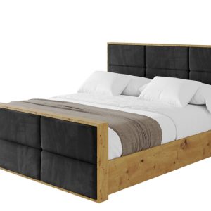 Łóżko tapicerowane z materacem + pojemnik ENZO1-Z-200×200 cm Czarny 839333 Łóżko tapicerowane z materacem + pojemnik ENZO1-Z-200×200 cm Czarny 839333