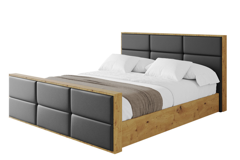 Łóżko tapicerowane z materacem + pojemnik ENZO1-Z-200x200 cm Czarny 838636