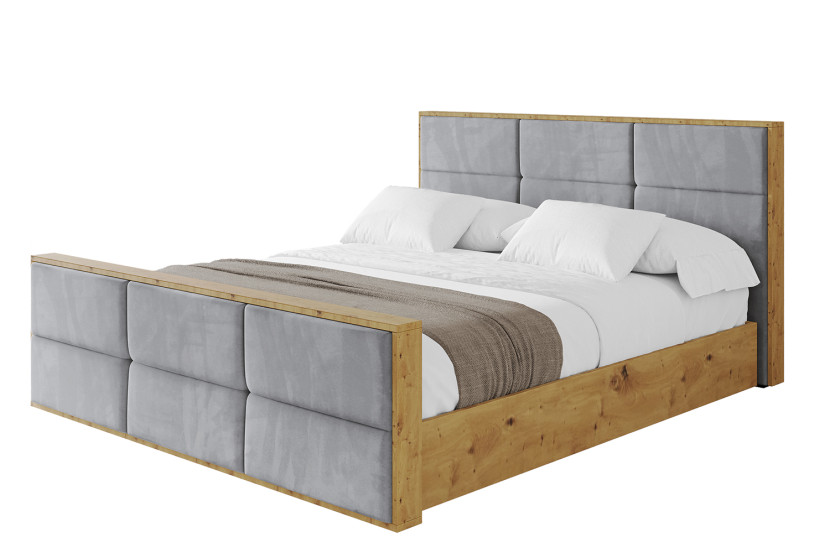 Łóżko tapicerowane z materacem + pojemnik ENZO1-Z-200x200 cm Szary 839078
