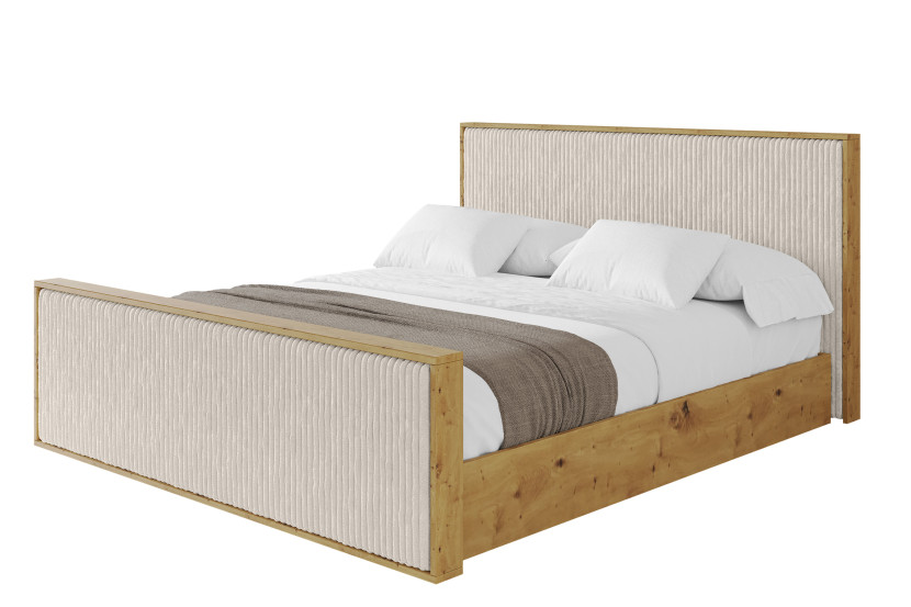 Łóżko tapicerowane z materacem + pojemnik ENZO10-Z - 200x200 cm Ecru 966187