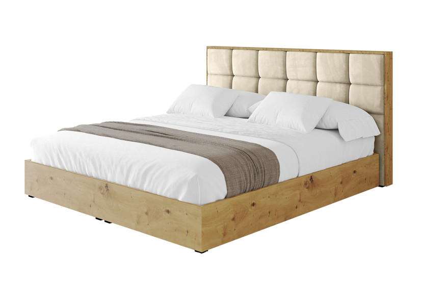 Łóżko tapicerowane z materacem + pojemnik ENZO2 - 160x200 cm Beżowy 839786