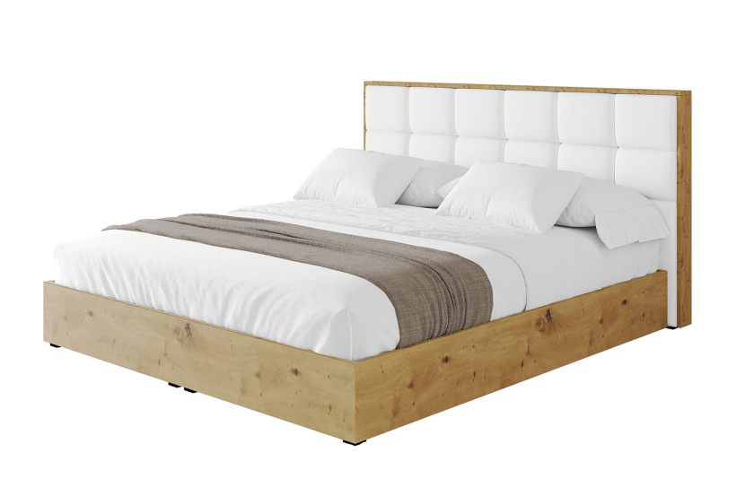 Łóżko tapicerowane z materacem + pojemnik ENZO2 - 200x200 cm Biały 839623