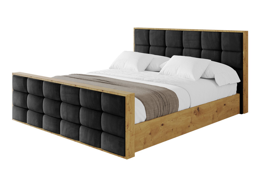 Łóżko tapicerowane z materacem + pojemnik ENZO2-Z-160x200 cm Czarny 838595