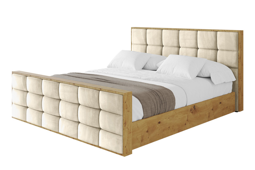 Łóżko tapicerowane z materacem + pojemnik ENZO2-Z-200x200 cm Beżowy 839088