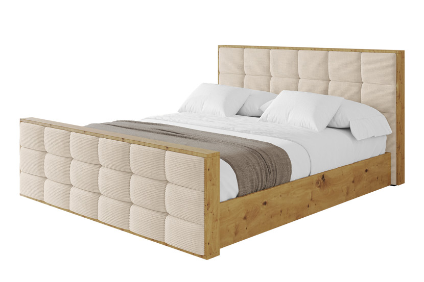Łóżko tapicerowane z materacem + pojemnik ENZO2-Z-200x200 cm Beżowy 839281