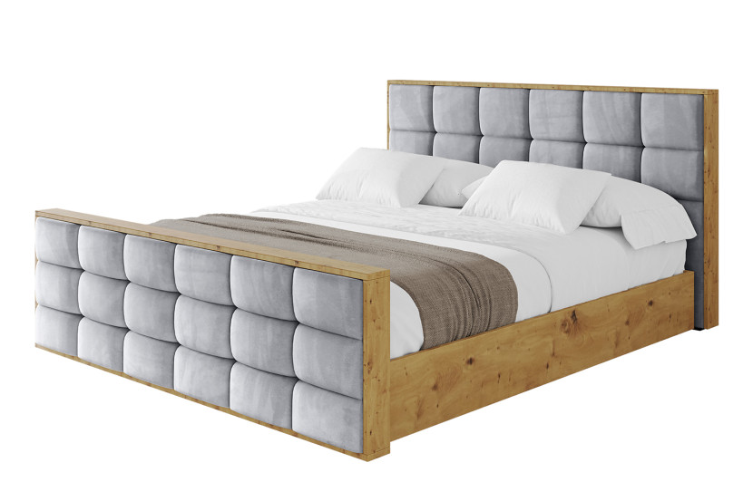 Łóżko tapicerowane z materacem + pojemnik ENZO2-Z-200x200 cm Jasnoszary 839218