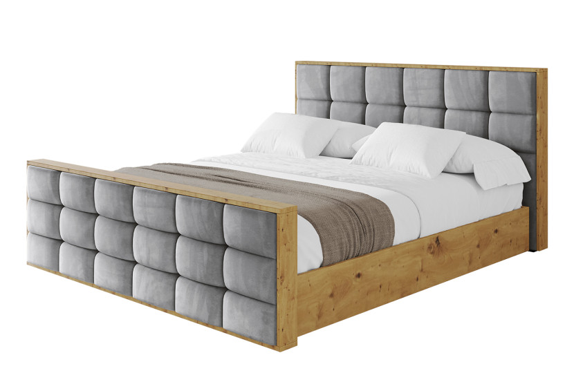 Łóżko tapicerowane z materacem + pojemnik ENZO2-Z-200x200 cm Szary 838599