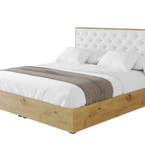 Łóżko tapicerowane z materacem + pojemnik ENZO3 – 140×200 cm Biały 839351