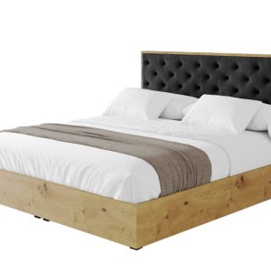 Łóżko tapicerowane z materacem + pojemnik ENZO3 – 140×200 cm Czarny 839522