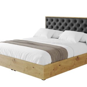 Łóżko tapicerowane z materacem + pojemnik ENZO3 – 140×200 cm Czarny 839103