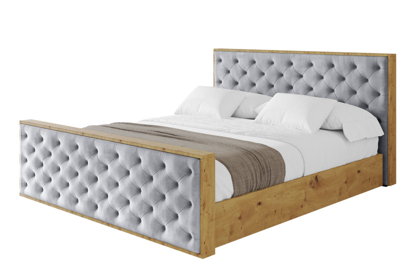 Łóżko tapicerowane z materacem + pojemnik ENZO3-Z-120x200 cm Jasnoszary 840188