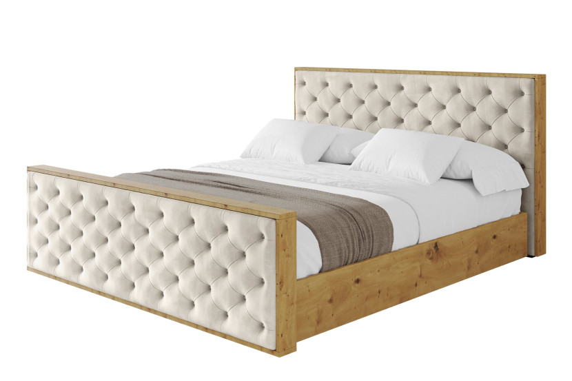 Łóżko tapicerowane z materacem + pojemnik ENZO3-Z-180x200 cm Beżowy 840562