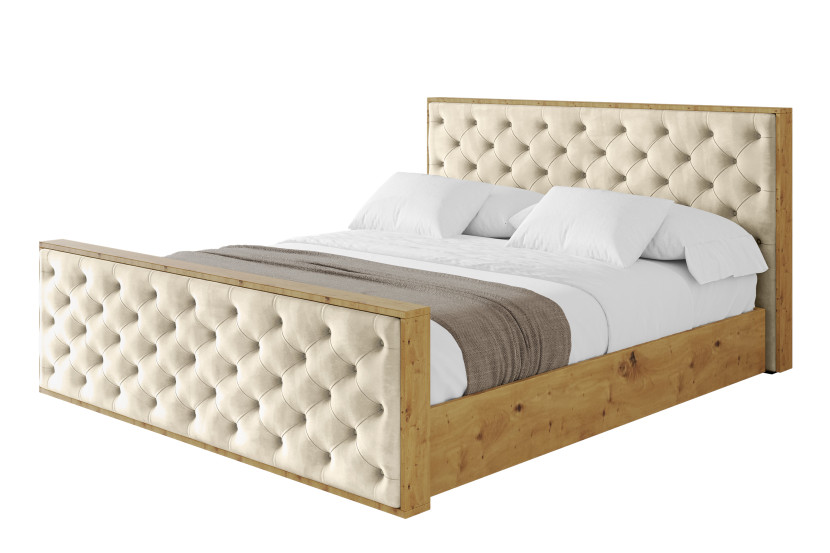 Łóżko tapicerowane z materacem + pojemnik ENZO3-Z-200x200 cm Beżowy 839627