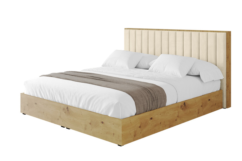 Łóżko tapicerowane z materacem + pojemnik ENZO4 - 120x200 cm Beżowy 838604